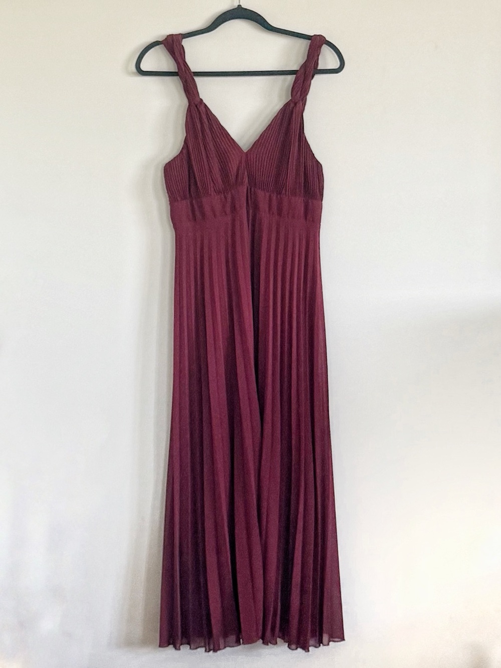 Zara Burgundy Pleated Midi Dress with Braided Straps